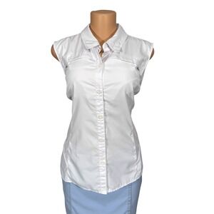 Reel Legends Womens White Sleeveless Vented Performance Fishing Shirt Size L